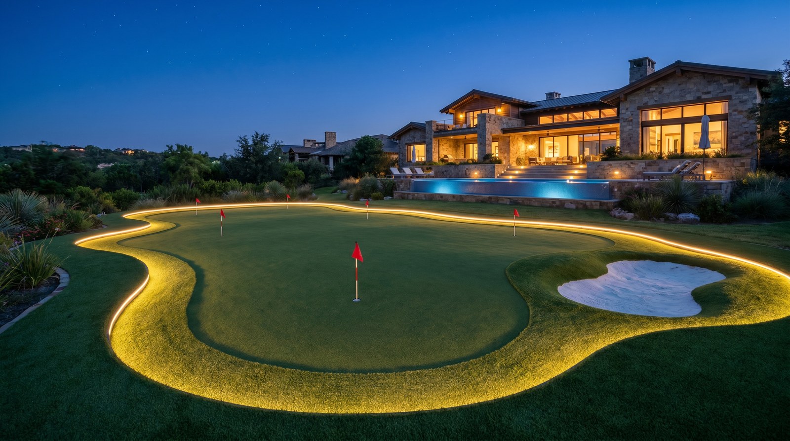 Caso real putting green Compact 12 m² instalado en rooftop villa Pedregal Cabo San Lucas con vista oceánica